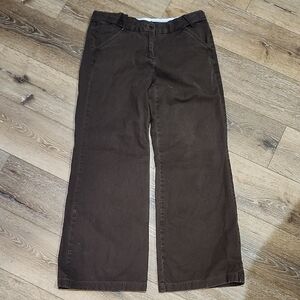 Lands' End Chocolate Brown Casual Wide Leg 100% Cotton Pant Elastic Waist Pocket